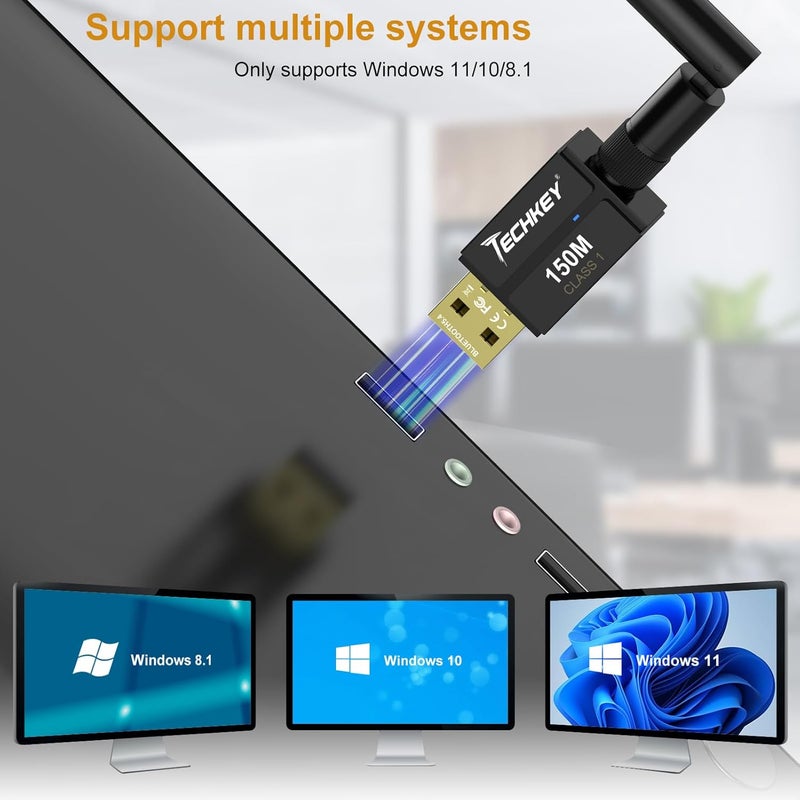 TECHKEY USB Bluetooth 5.4 Adapter for Desktop PC, Long Range 500FT Wireless Transfer for Headphones, Keyboard, Mouse, Compatible with Windows11/10/8.1 - Image 5